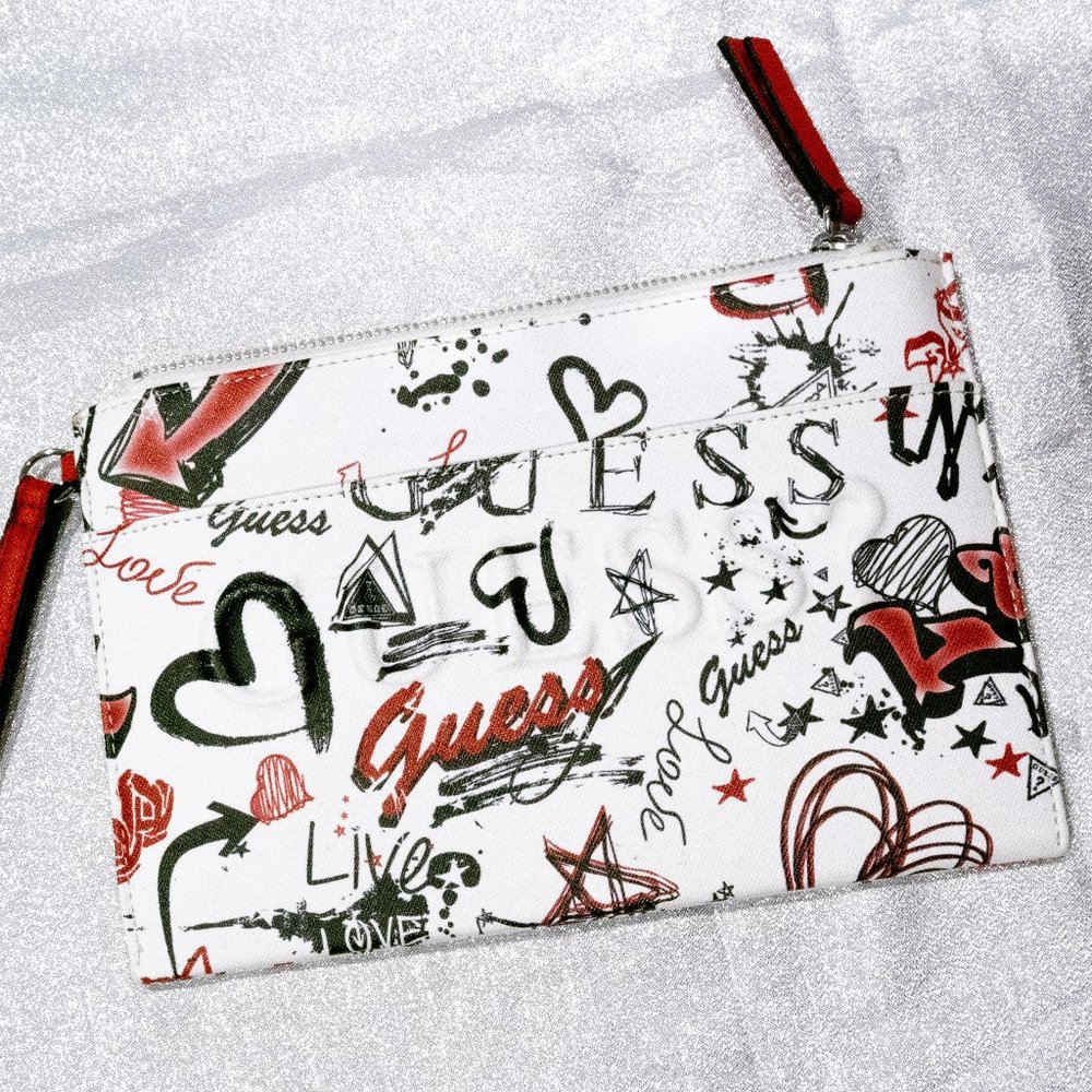Edgy typographic street art Guess wallet/ clutch
